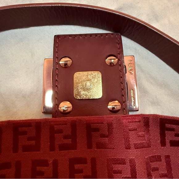 RARE Rose Gold Hardware Fendi Zucchino Baguette Bag in Red / Burgundy - Picture 7 of 11